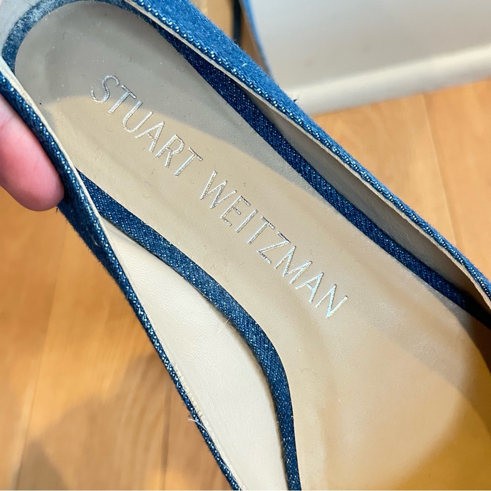 Stuart Weitzman Emelia Denim Pointy Toe Flats 7.5 - Picture 2 of 6
